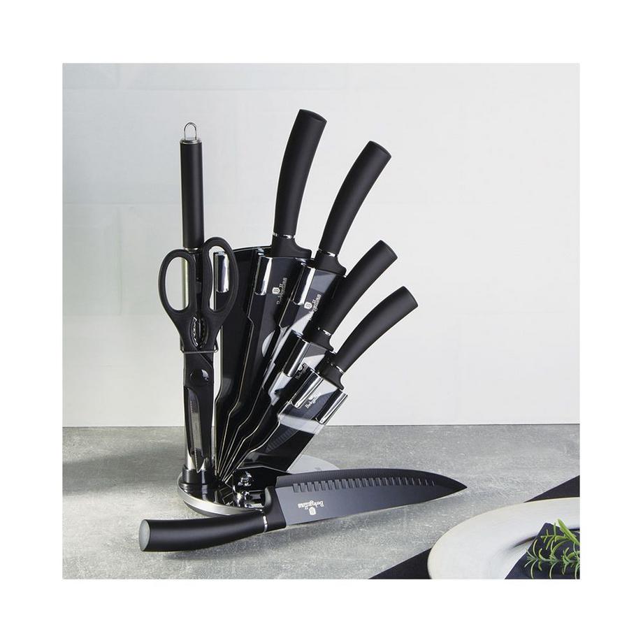 Berlinger Set de couteaux 8 pièces avec bloc en acrylique Black Silver Collection  