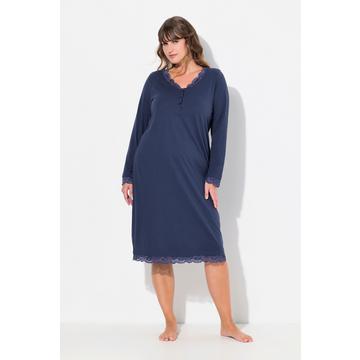 Chemise de nuit avec dentelle, décolleté en V, manches longues