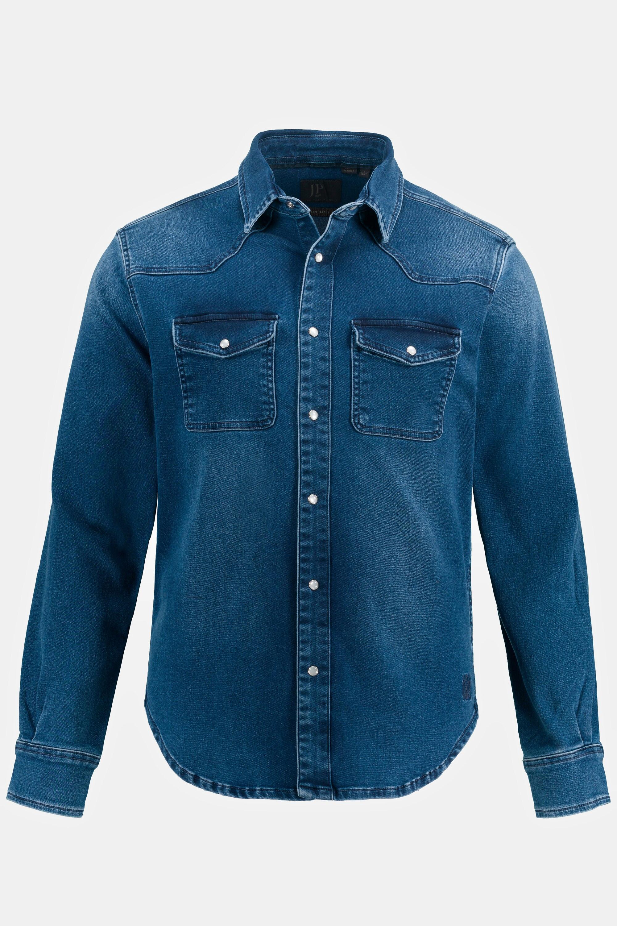 JP1880  Camicia di jeans basic dalla vestibilità moderna con FLEXNAMIC®, maniche lunghe, colletto ad apertura inglese e look in stile western 