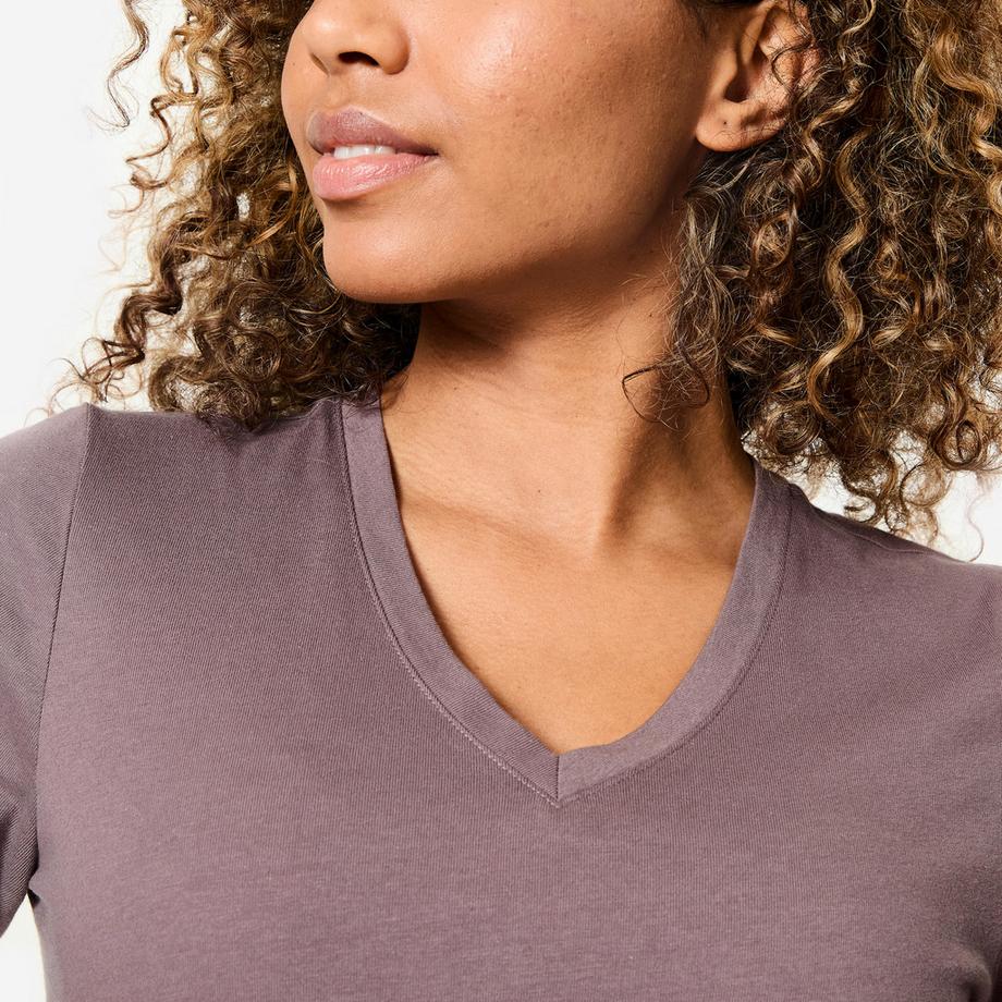 DOMYOS  T-shirt femme col V coton 