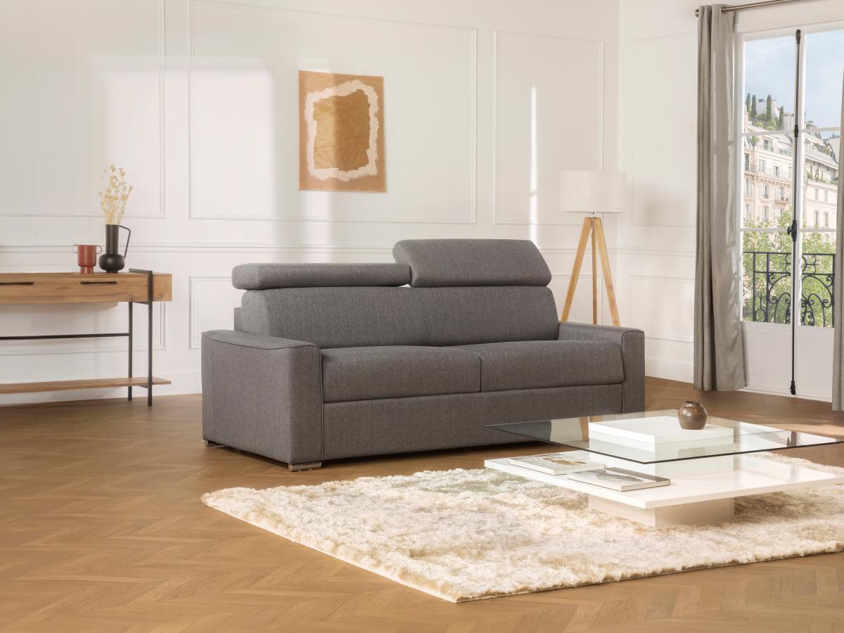 LINEA SOFA Canapé 4 places convertible express en tissu gris - couchage 160 cm - Matelas 14 cm avec mémoire de forme VIZIR  