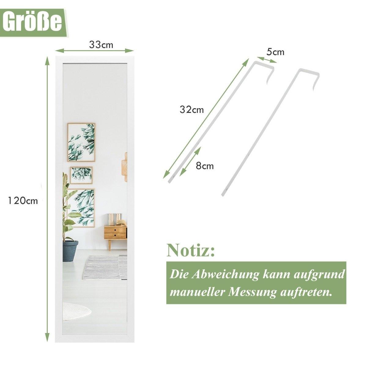 Northix Miroir rectangulaire pleine longueur avec crochet de suspension pour porte 33x119cm blanc  