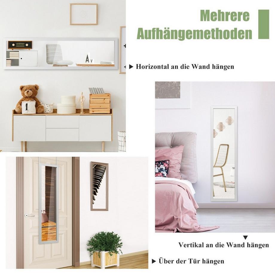 Northix Rechteckiger Ganzkörperspiegel mit Hängehaken für Tür 33x119cm Weiß  