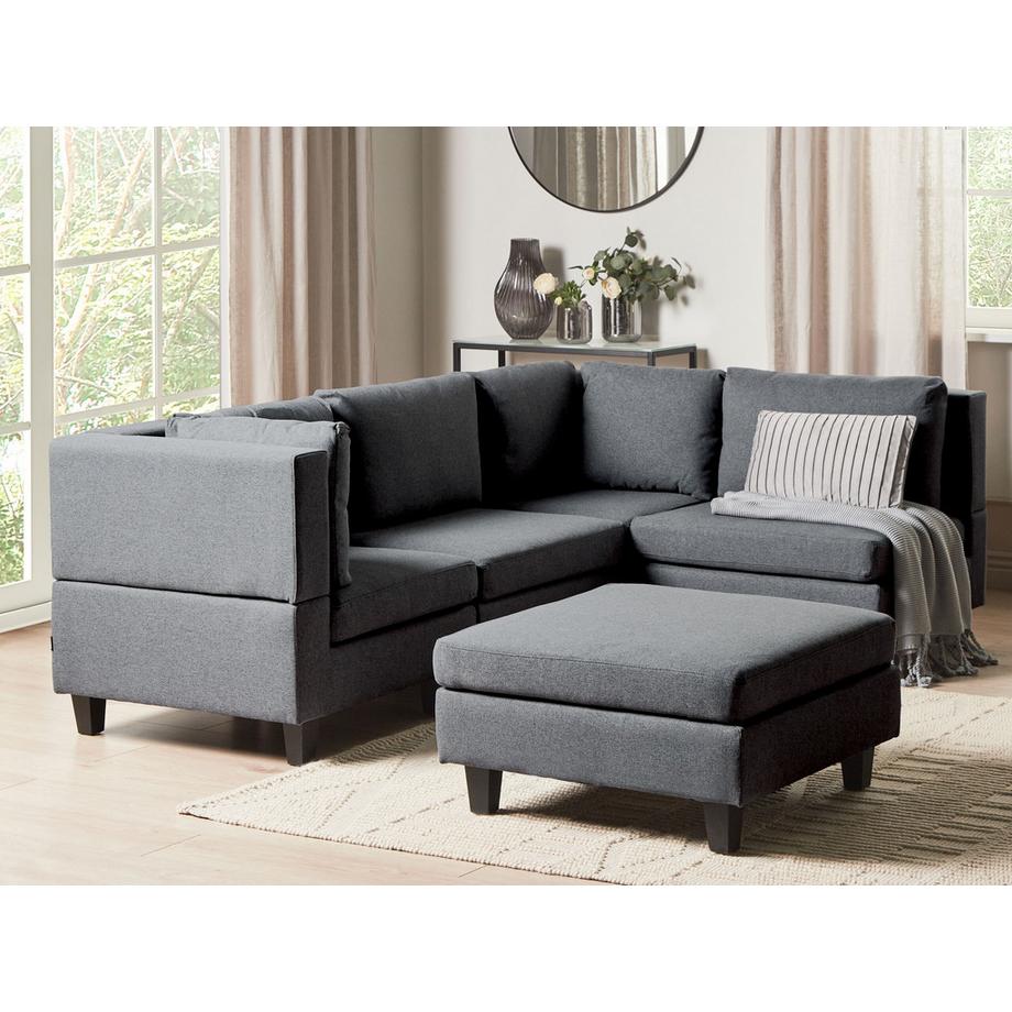 Beliani Canapé d'angle côté gauche avec ottoman en Tissu  UNSTAD  