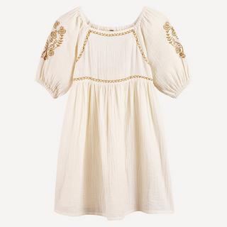 La Redoute Collections  Besticktes kurzärmeliges Kleid aus Baumwollgaze 