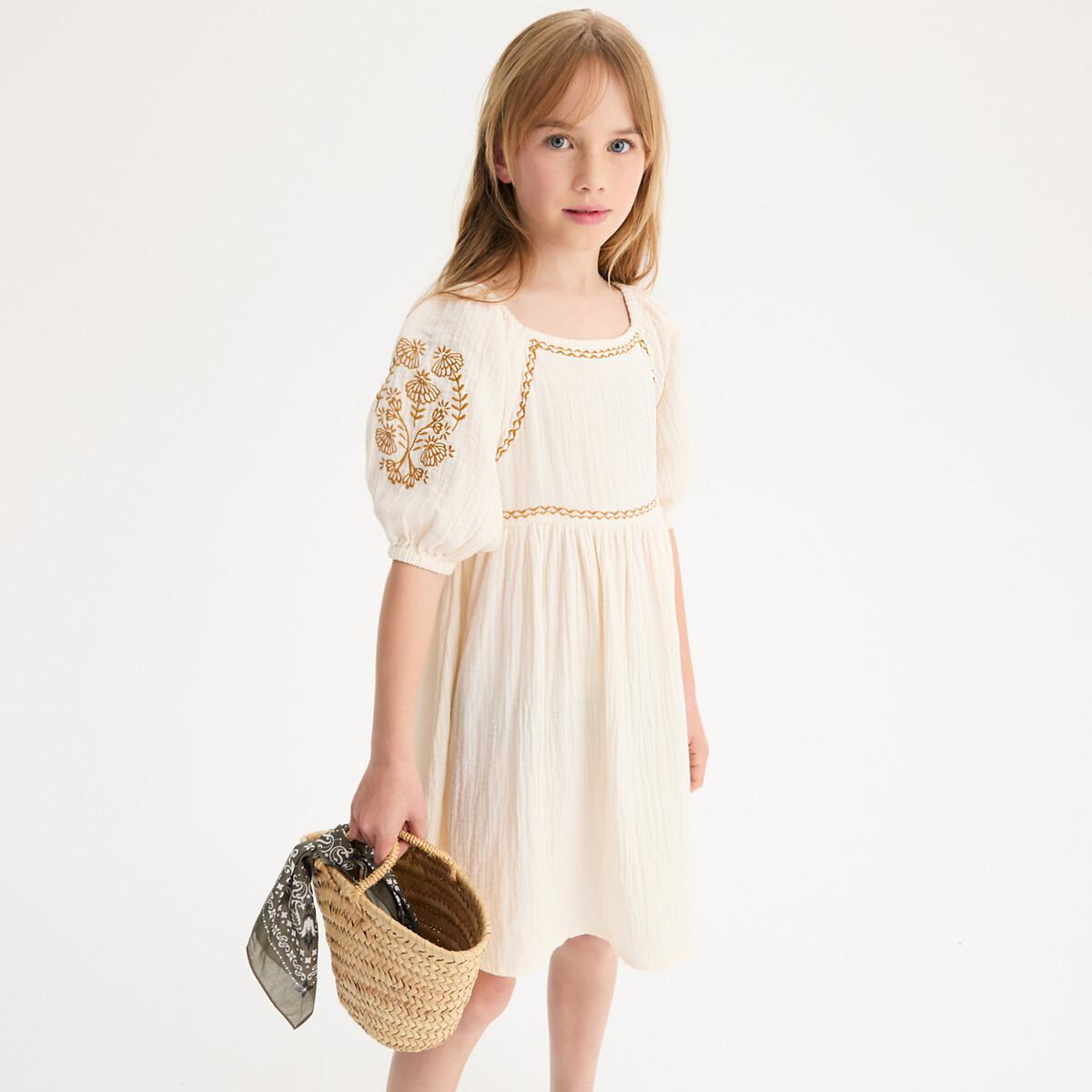 La Redoute Collections  Besticktes kurzärmeliges Kleid aus Baumwollgaze 