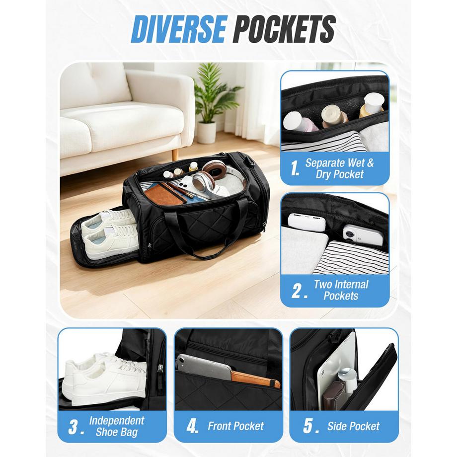 Only-bags.store Sac de Sport avec Compartiment à Chaussures et Compartiment Humide  