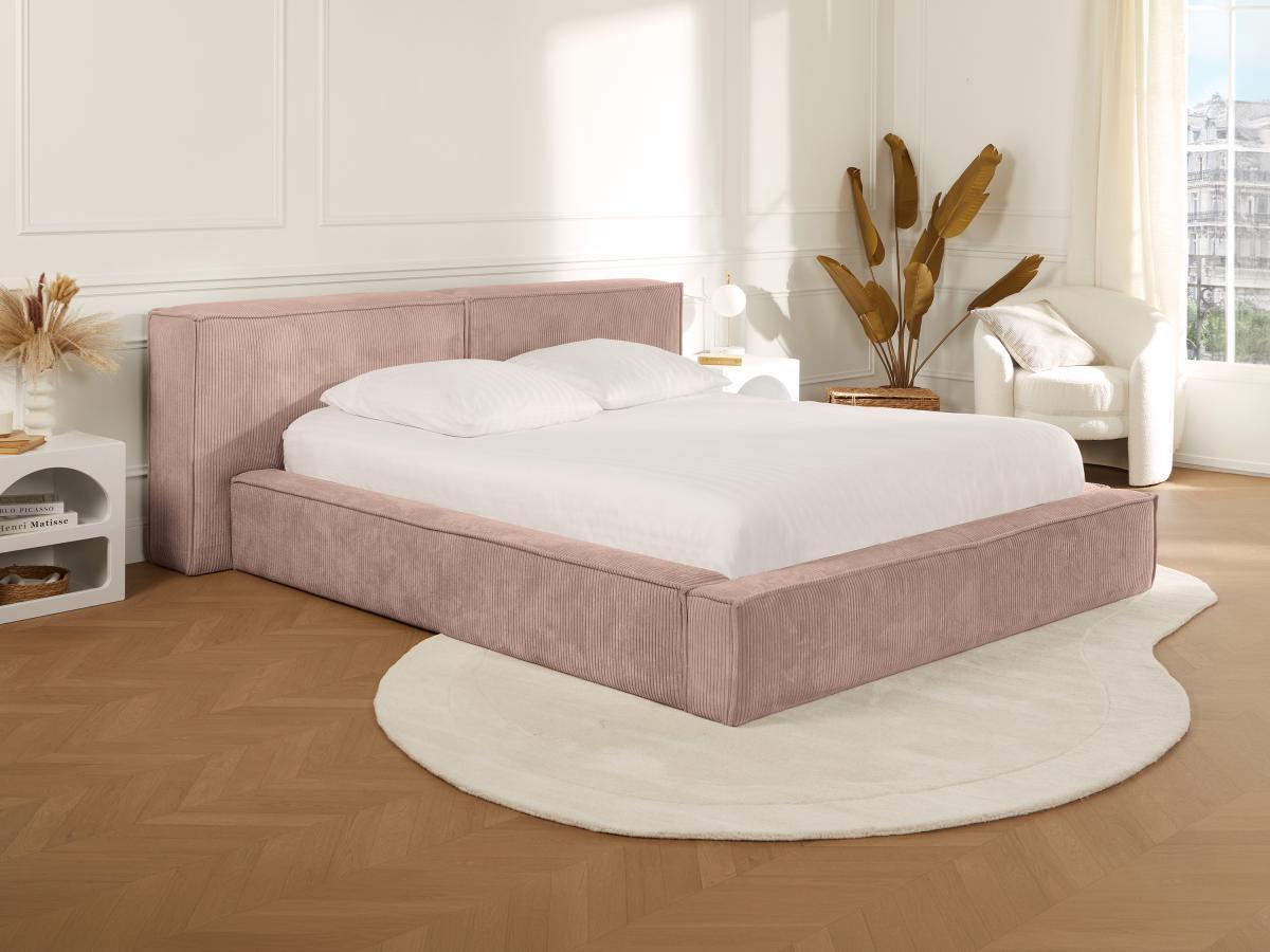 PASCAL MORABITO Lit coffre 160 x 200 cm - Velours côtelé - Rose + Matelas - TIMANO de Pascal Morabito  