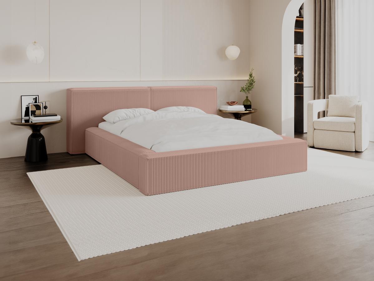 PASCAL MORABITO Lit coffre 160 x 200 cm - Velours côtelé - Rose + Matelas - TIMANO de Pascal Morabito  