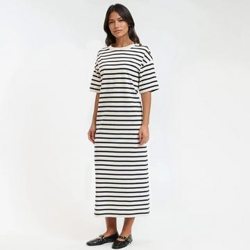 Langes gestreiftes Jerseykleid mit Schulterknöpfen