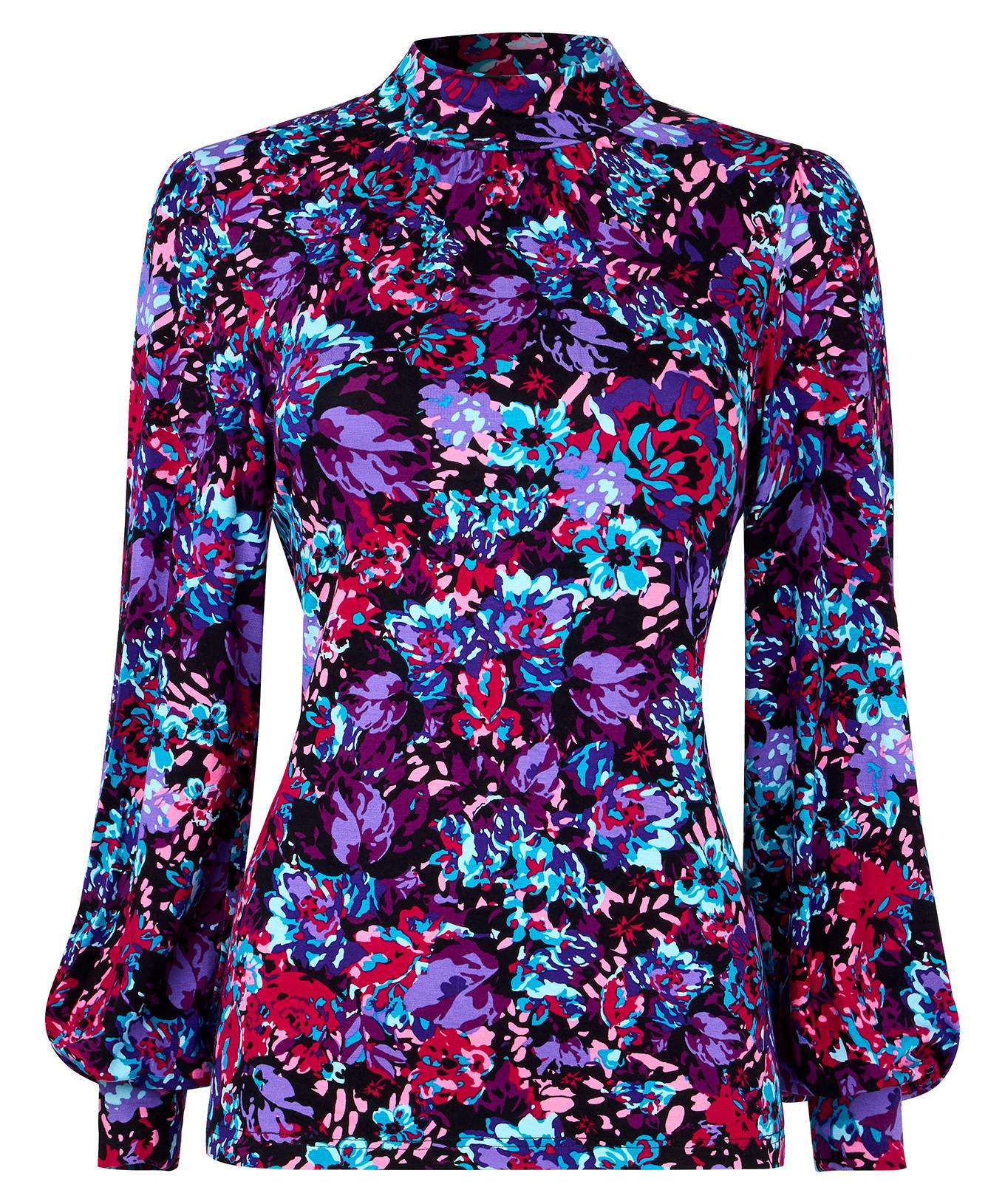 Joe Browns Top in Jersey con Stampa Floreale Vivace e Collo Alto  