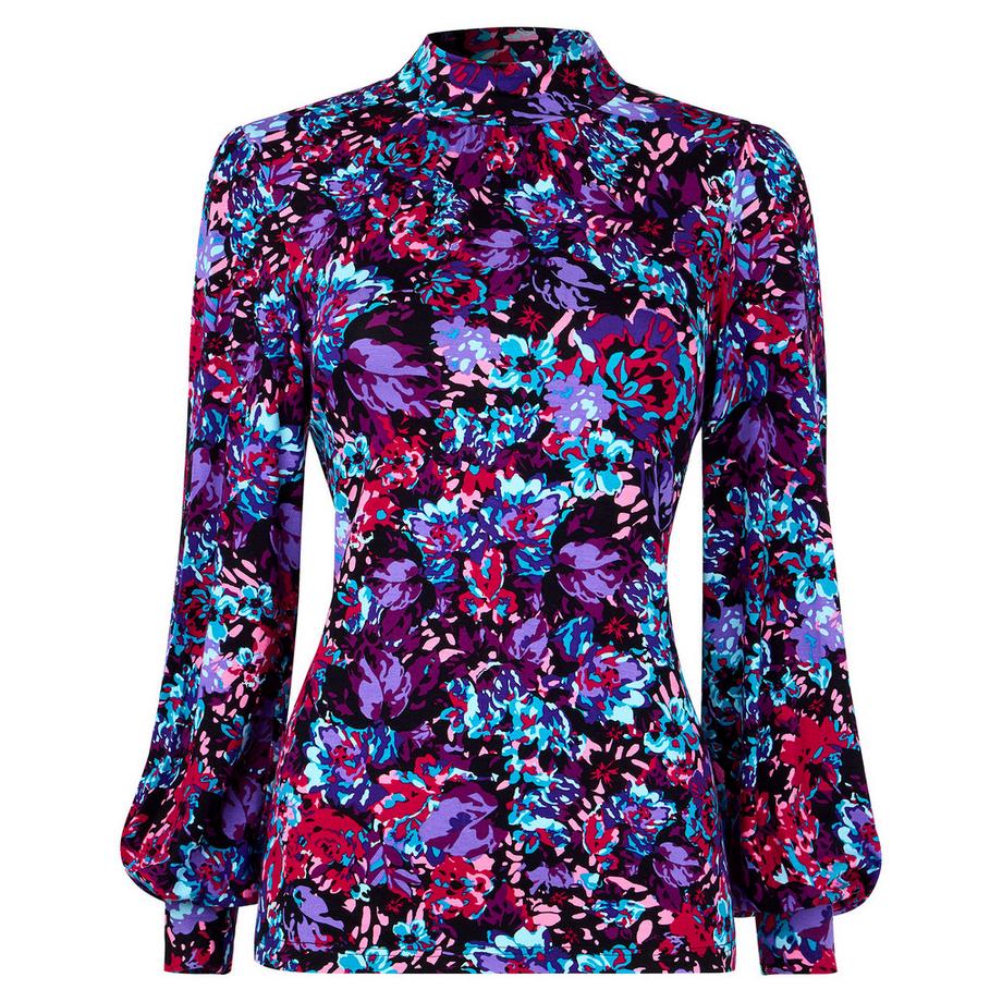 Joe Browns Lebhafter Blumenprint Jersey Top mit Stehkragen  