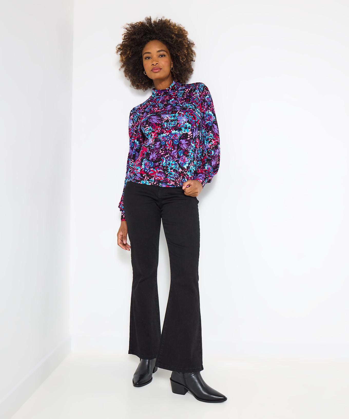 Joe Browns Top in Jersey con Stampa Floreale Vivace e Collo Alto  