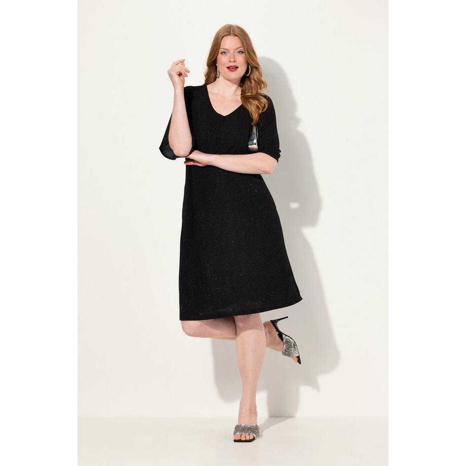 Ulla Popken Abito Midi A-Line Glitter Scollo a V Maniche 3/4  