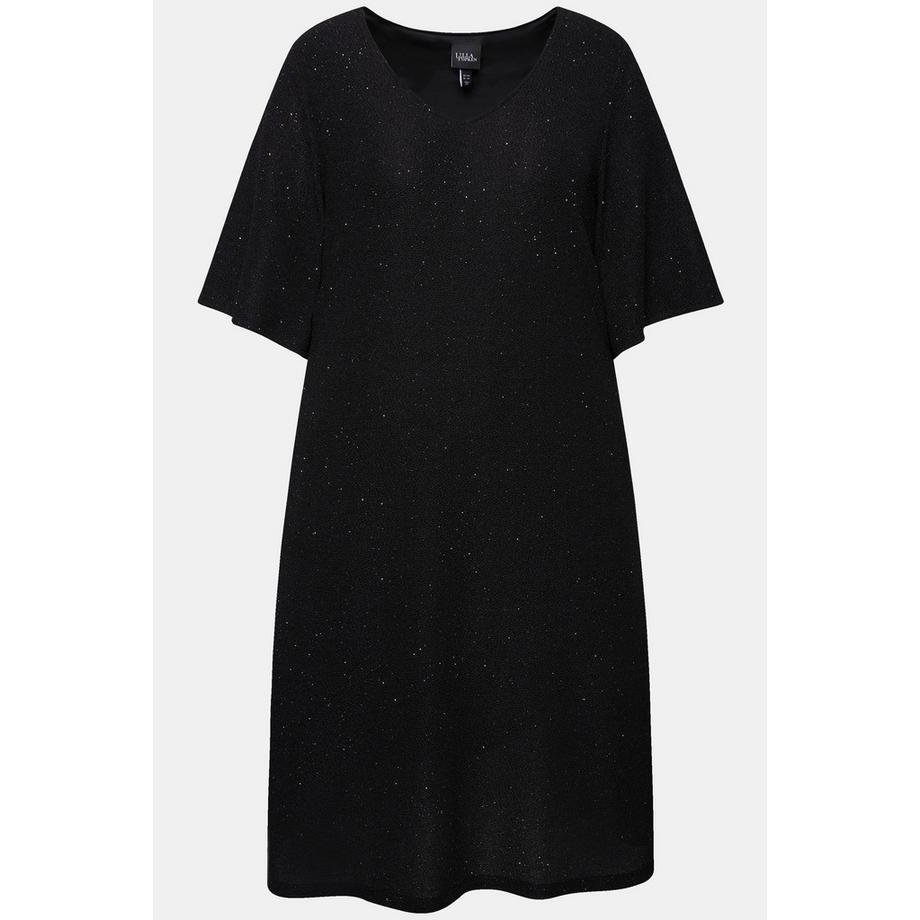 Ulla Popken Abito Midi A-Line Glitter Scollo a V Maniche 3/4  