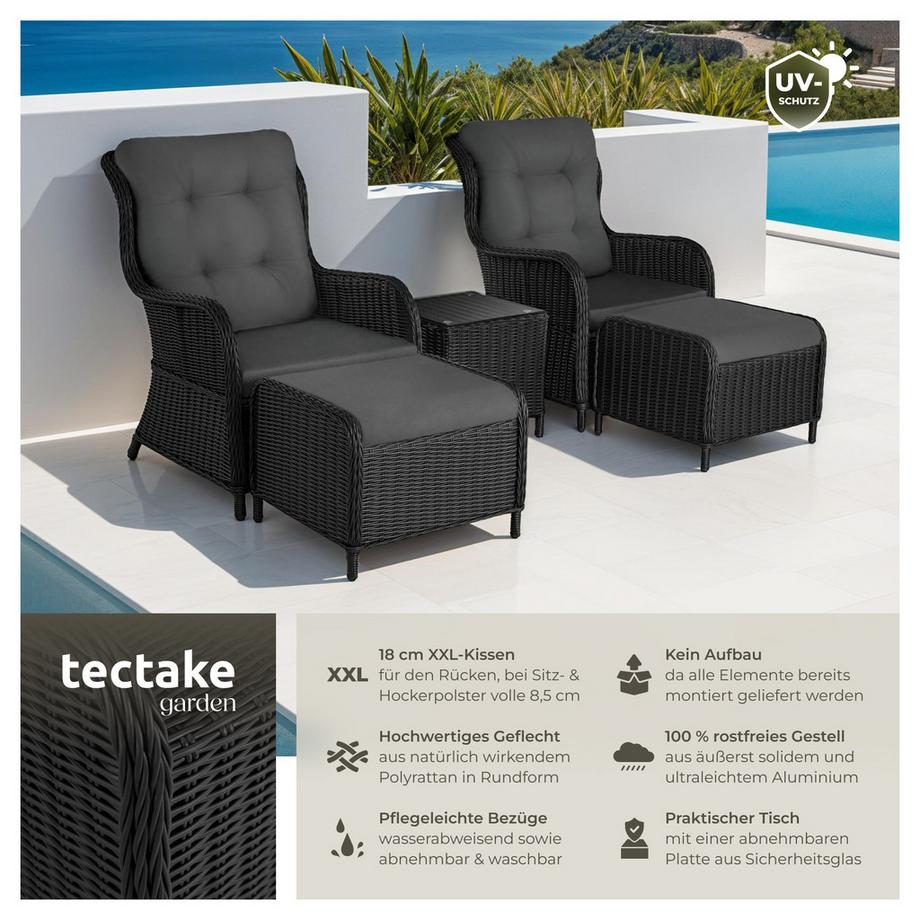 Tectake Rattan Sitzgruppe Benissa für 2 bis 4 Personen wetterfest und UV-beständig, hochwertiges Geflecht  