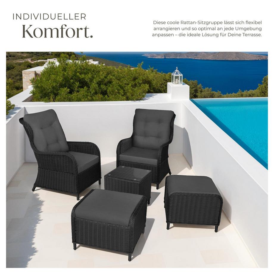 Tectake Rattan Sitzgruppe Benissa für 2 bis 4 Personen wetterfest und UV-beständig, hochwertiges Geflecht  