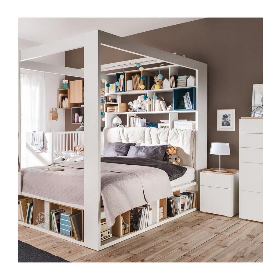 Calicosy Chevet 2 tiroirs blanc et plateau bois - 4you  