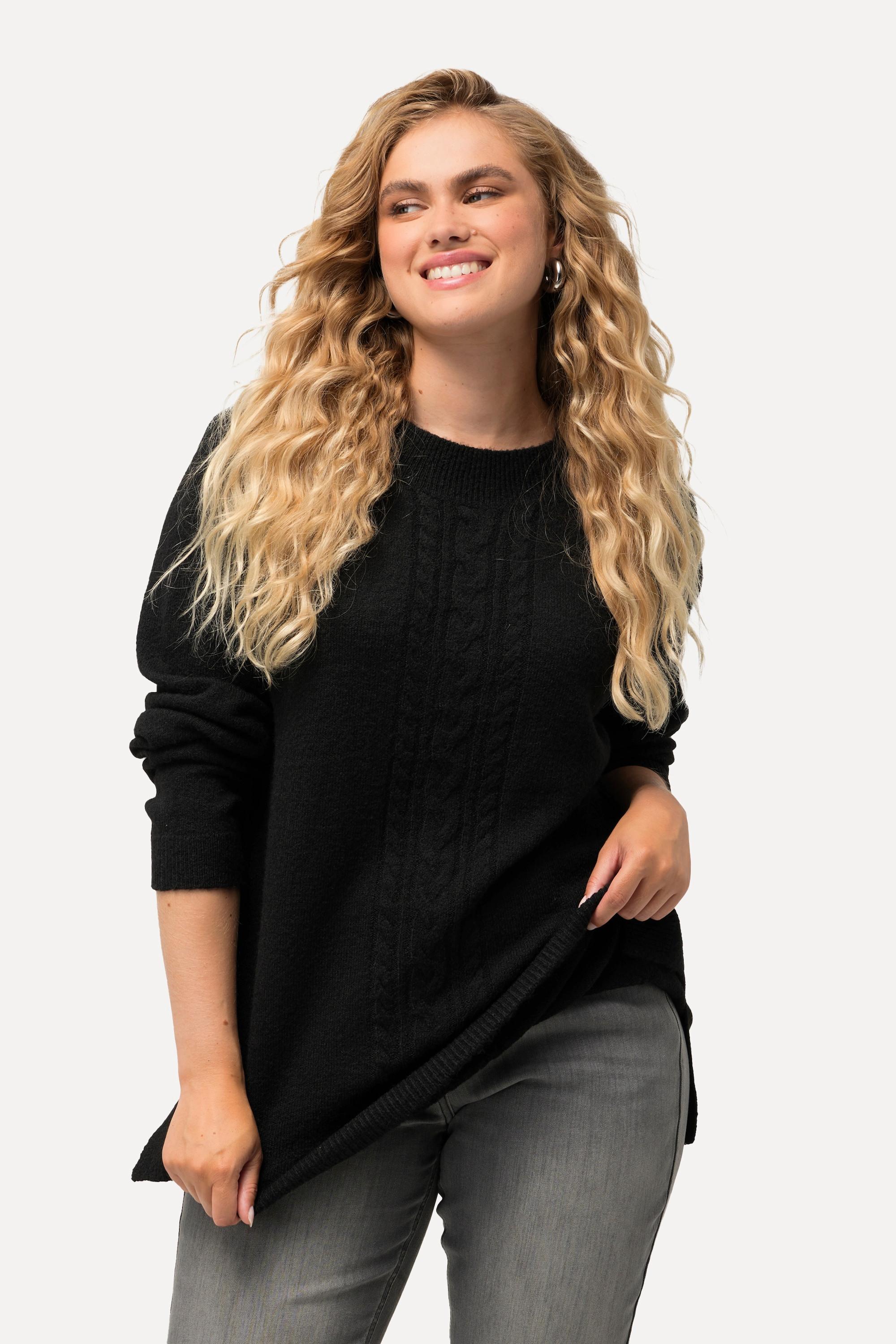 Ulla Popken  Pullover, Zopfmuster, Stehkragen, Langarm 