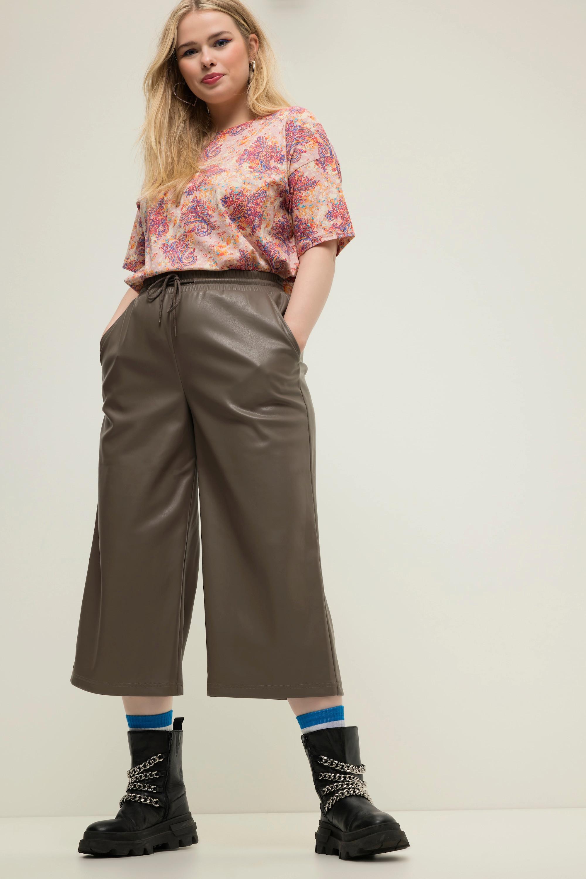 Studio Untold  Culottes in similpelle con taglio della gamba ampio e cintura elastica 