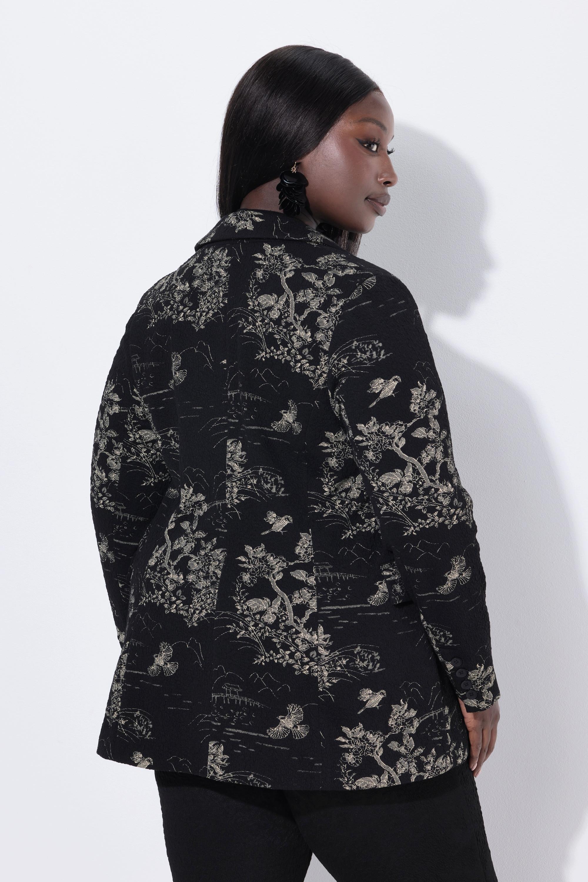 Ulla Popken Blazer Jacquard Col Revers Manches Longues Doublure Stretch  