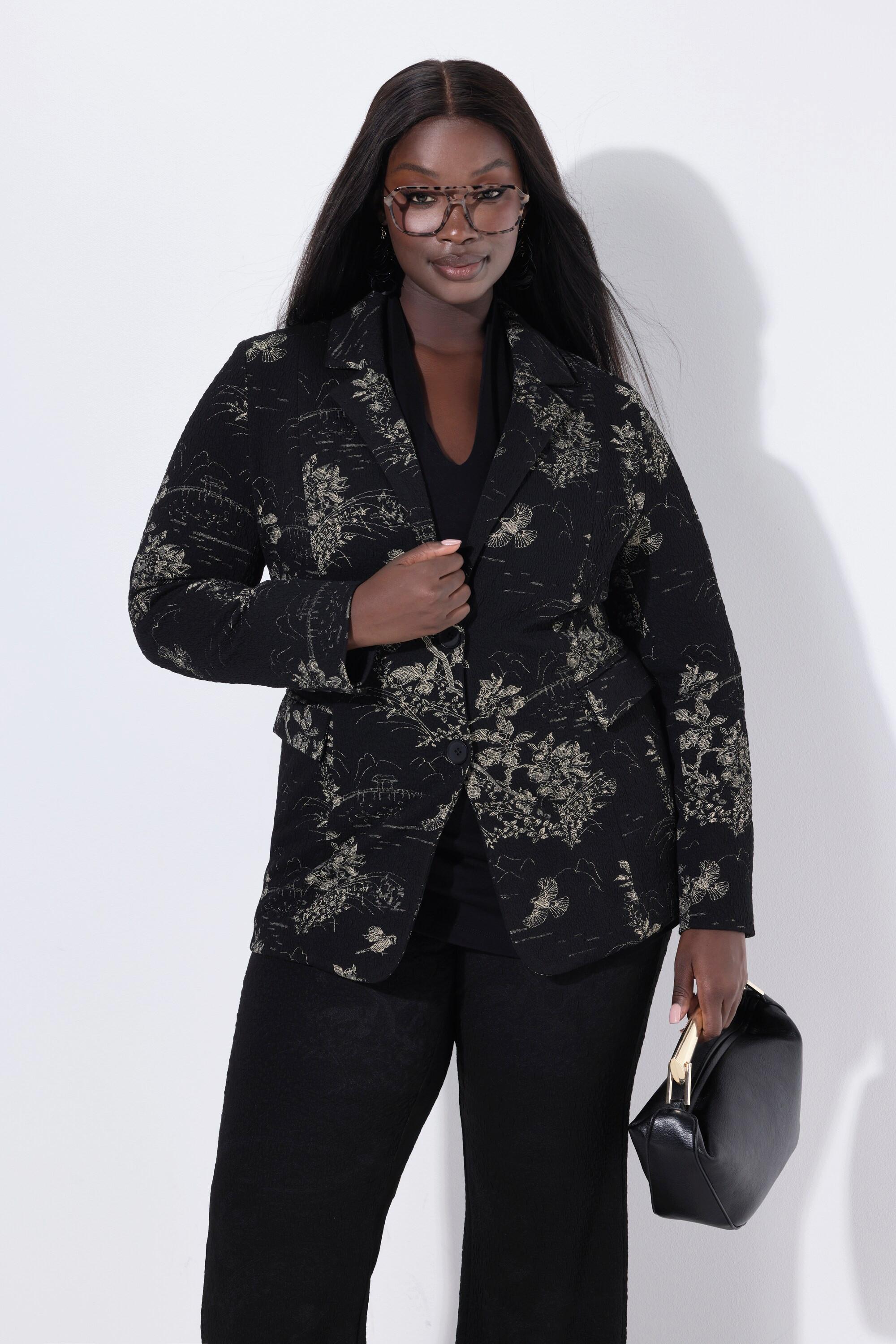 Ulla Popken Blazer Jacquard Col Revers Manches Longues Doublure Stretch  