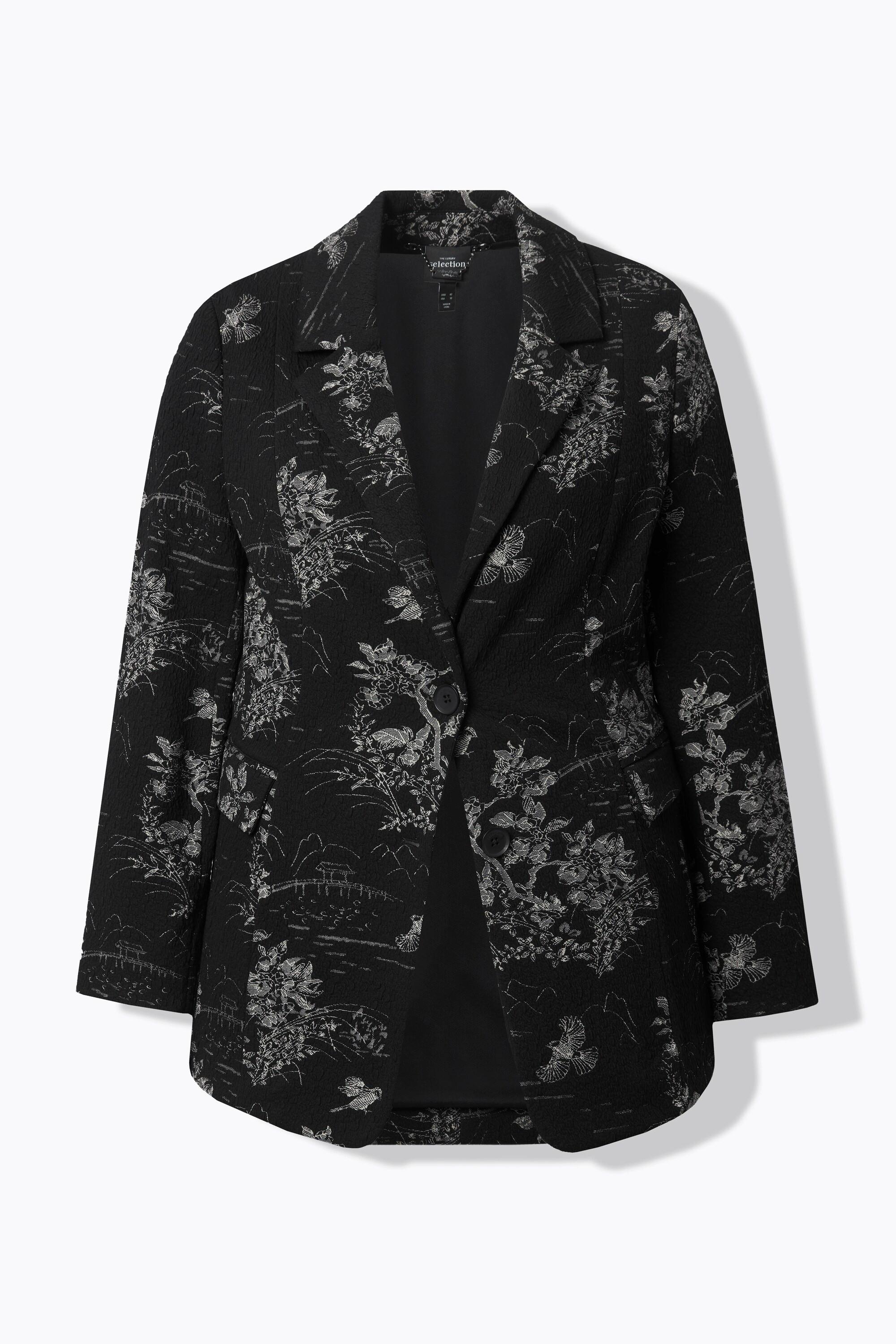 Ulla Popken Blazer Jacquard Col Revers Manches Longues Doublure Stretch  