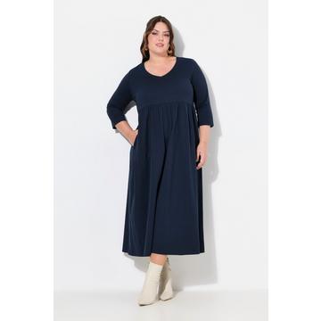 Robe en jersey, couture empire, col V, manches 3/4, poches