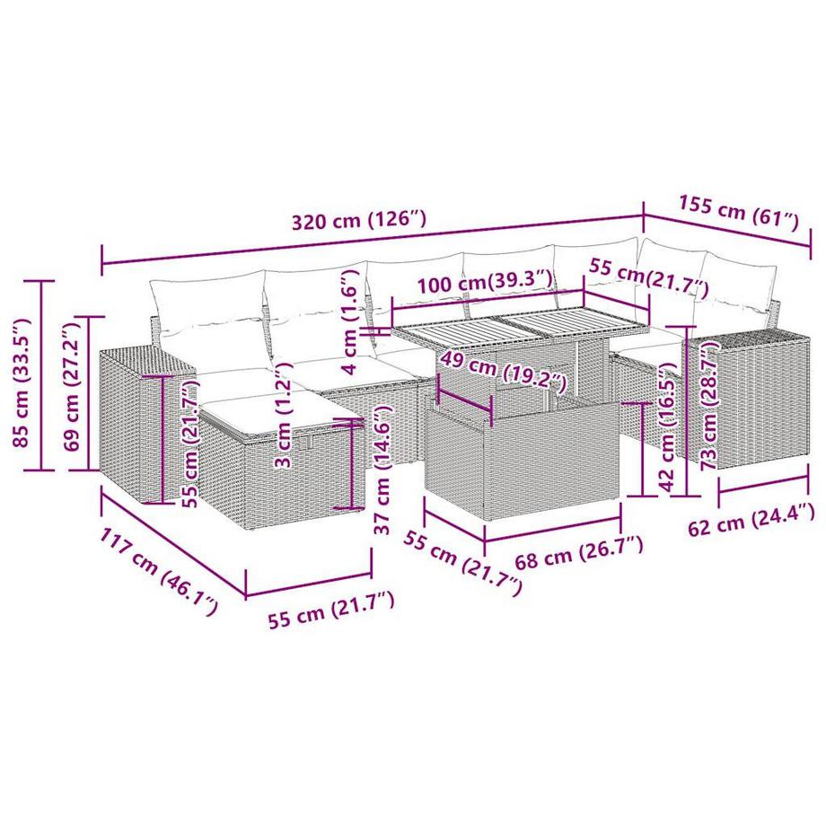 VidaXL Ensemble de canapés de jardin rotin synthétique  