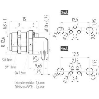 Binder  Flanschdose gewinkelt, Frontmontage, mit Schirmblech 