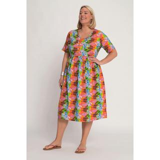 Ulla Popken  Jerseykleid, floraler Druck, Empirenaht, Rundhals, Halbarm 