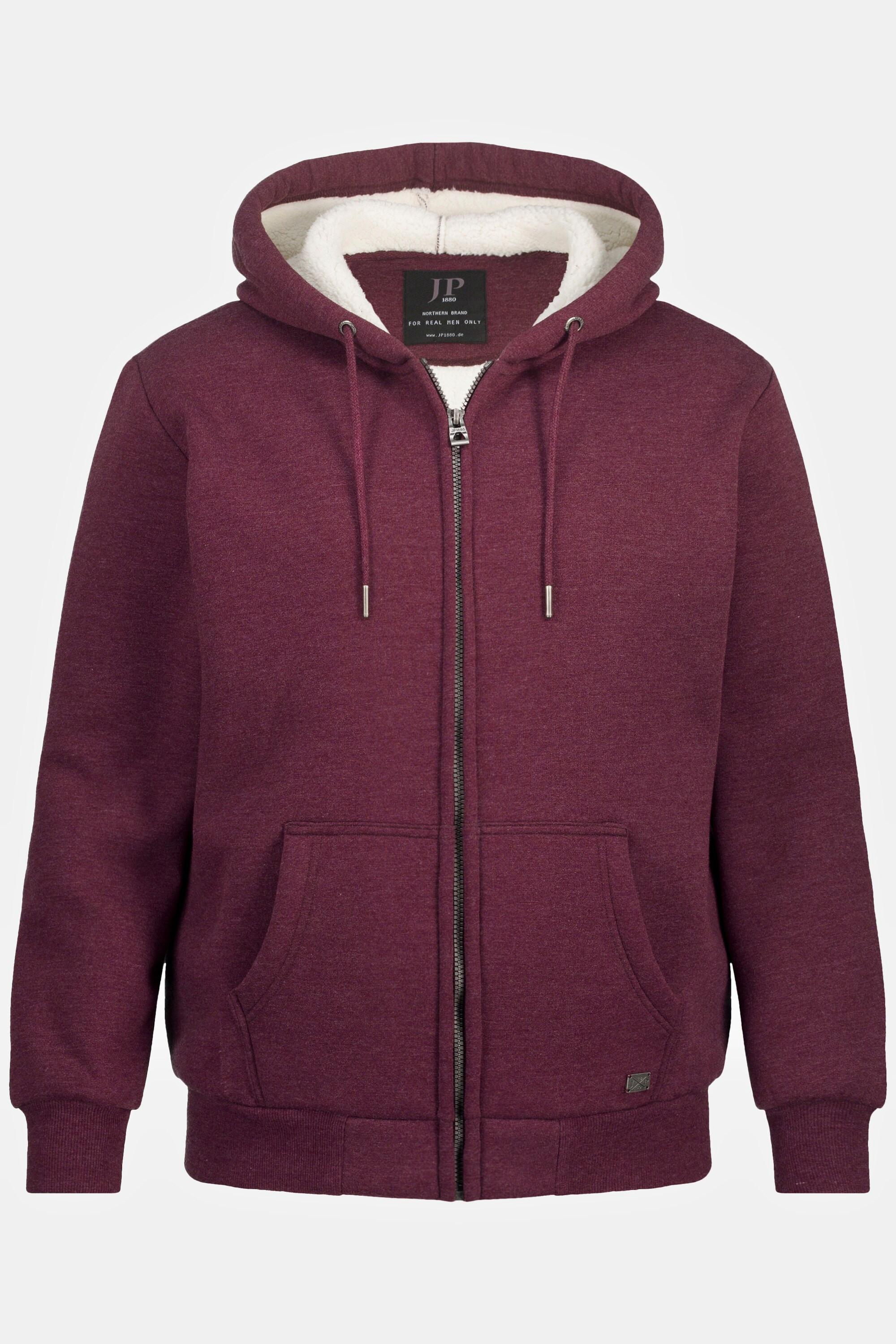 JP1880  Giacca per l'outdoor in felpa con cappuccio, fodera di teddy e zip, fino alla tg. 8XL 