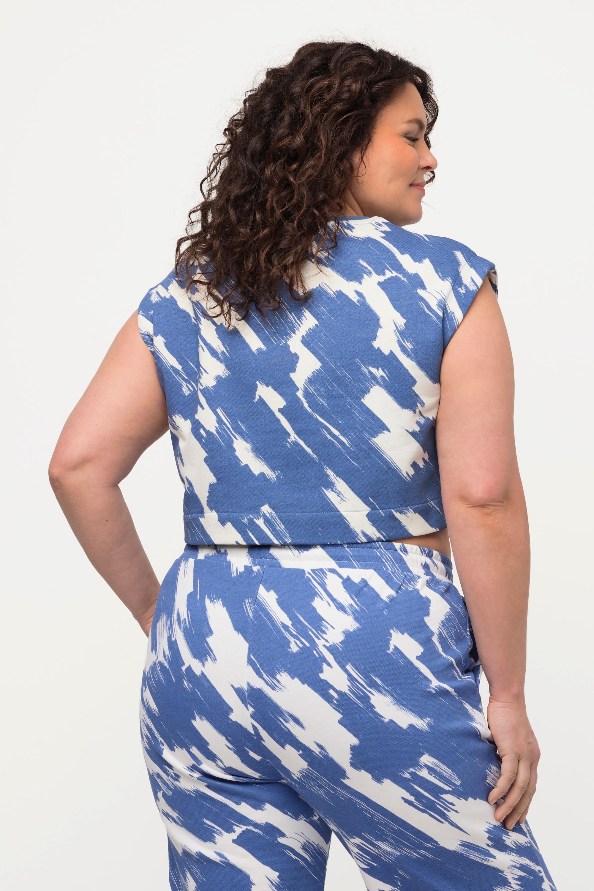 Ulla Popken Top smanicato in jersey a costine scollo rotondo cotone biologico  