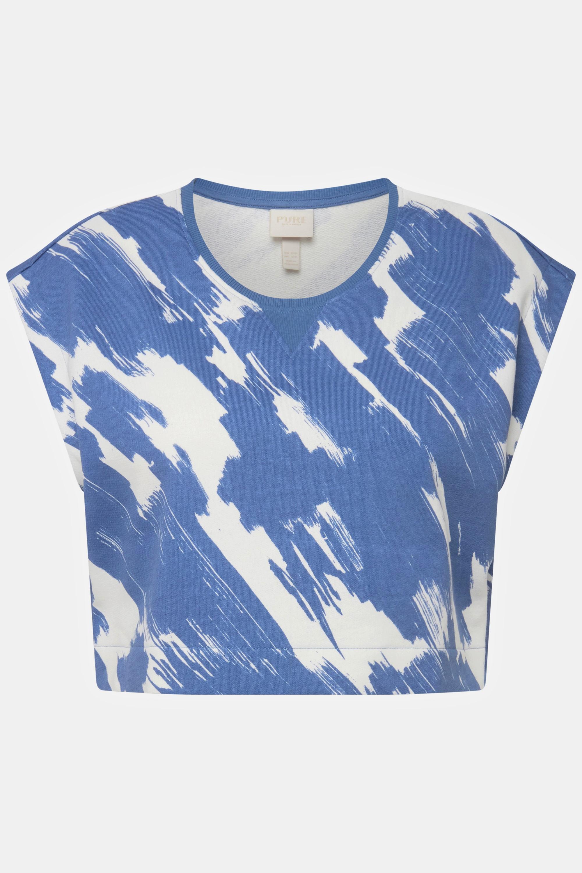 Ulla Popken Top smanicato in jersey a costine scollo rotondo cotone biologico  