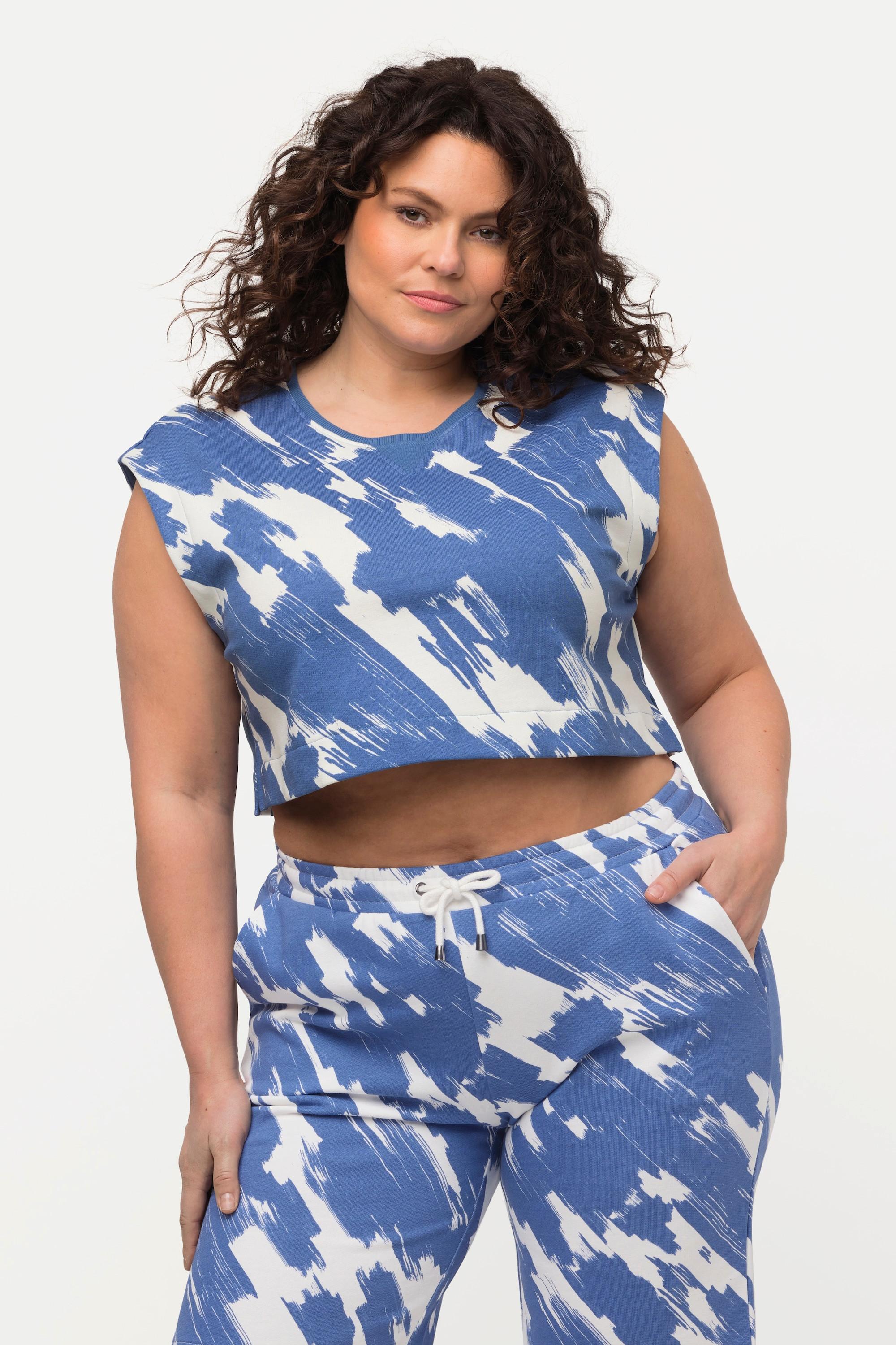 Ulla Popken Top smanicato in jersey a costine scollo rotondo cotone biologico  