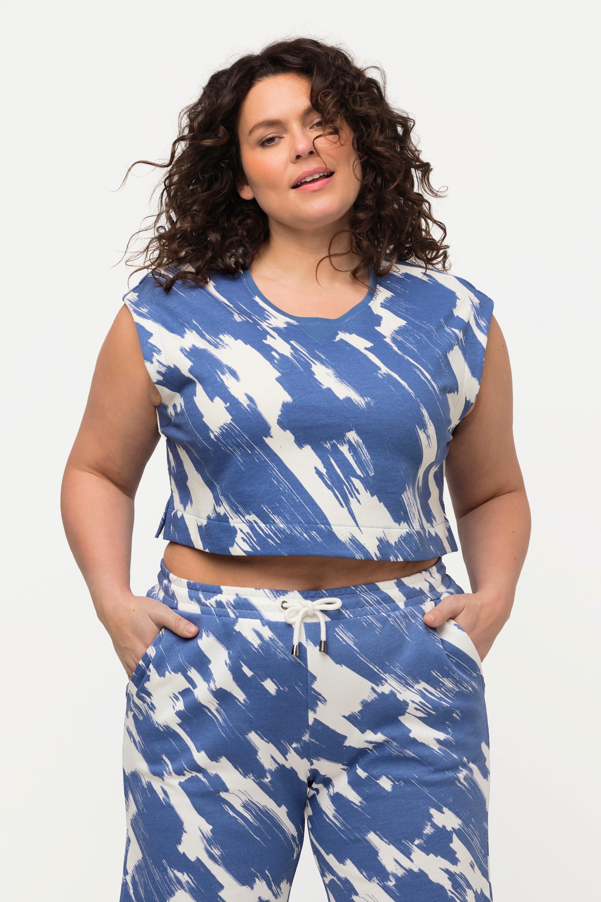 Ulla Popken Top smanicato in jersey a costine scollo rotondo cotone biologico  