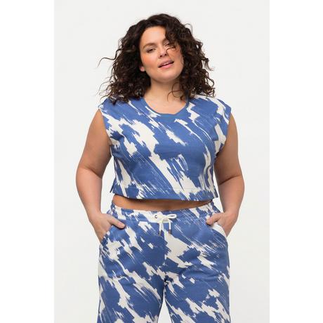 Ulla Popken Top smanicato in jersey a costine scollo rotondo cotone biologico  