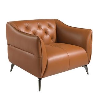 ANGEL CERDA Fauteuil de cuir brun avec capitonné  