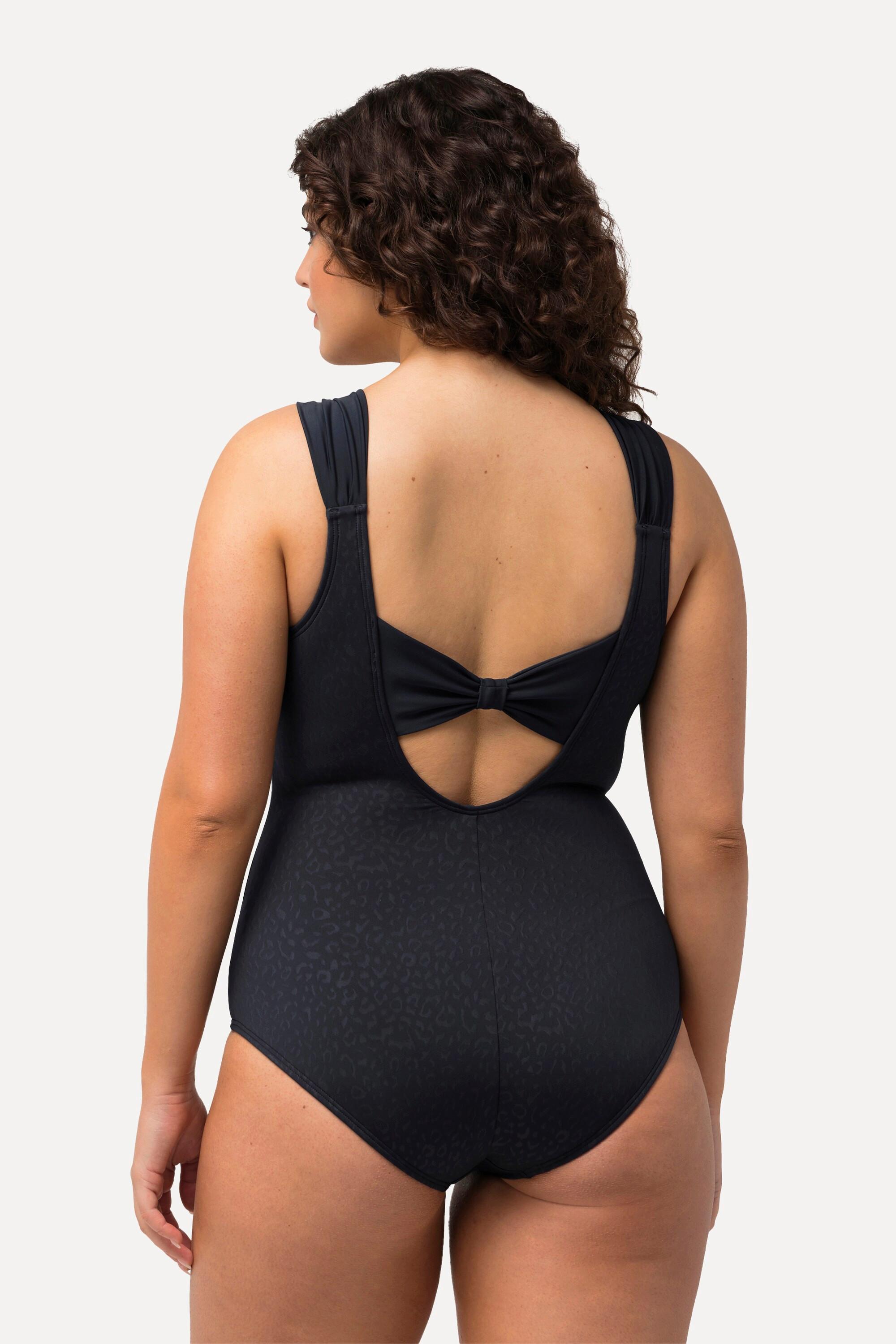 Ulla Popken Costume da bagno jacquard leopardato coppe morbide scollo profondo sulla schiena  