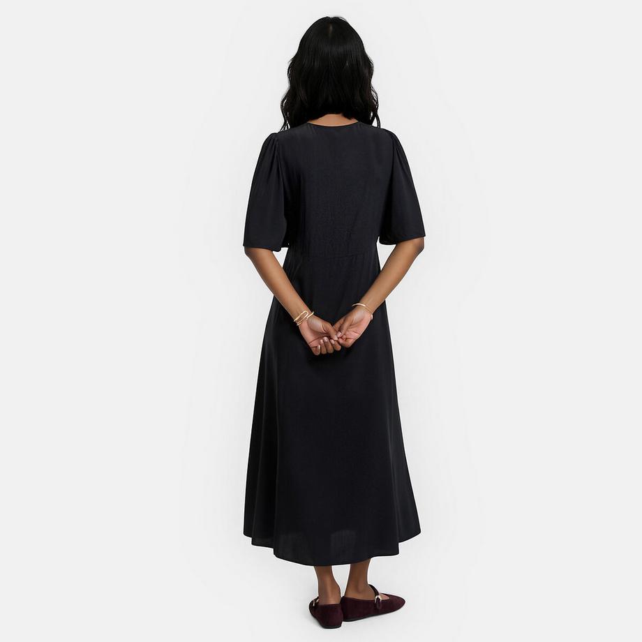 La Redoute Collections Robe longue à col V et manches courtes papillon  