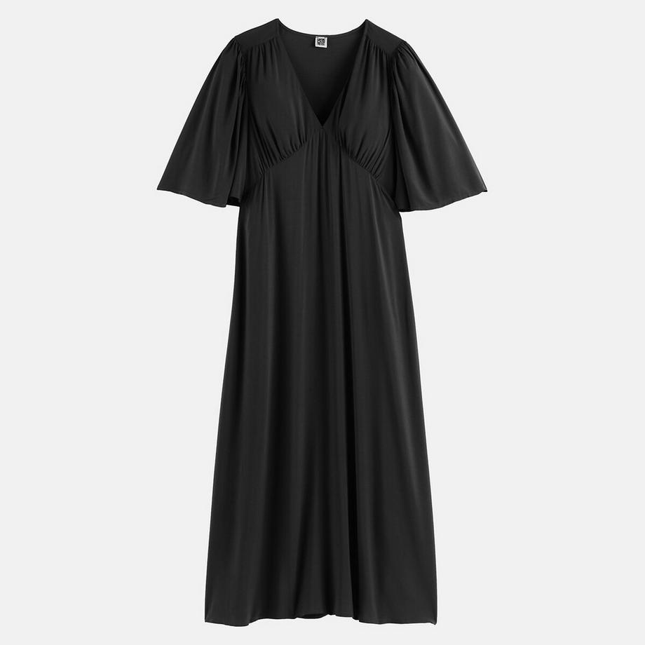 La Redoute Collections Robe longue à col V et manches courtes papillon  