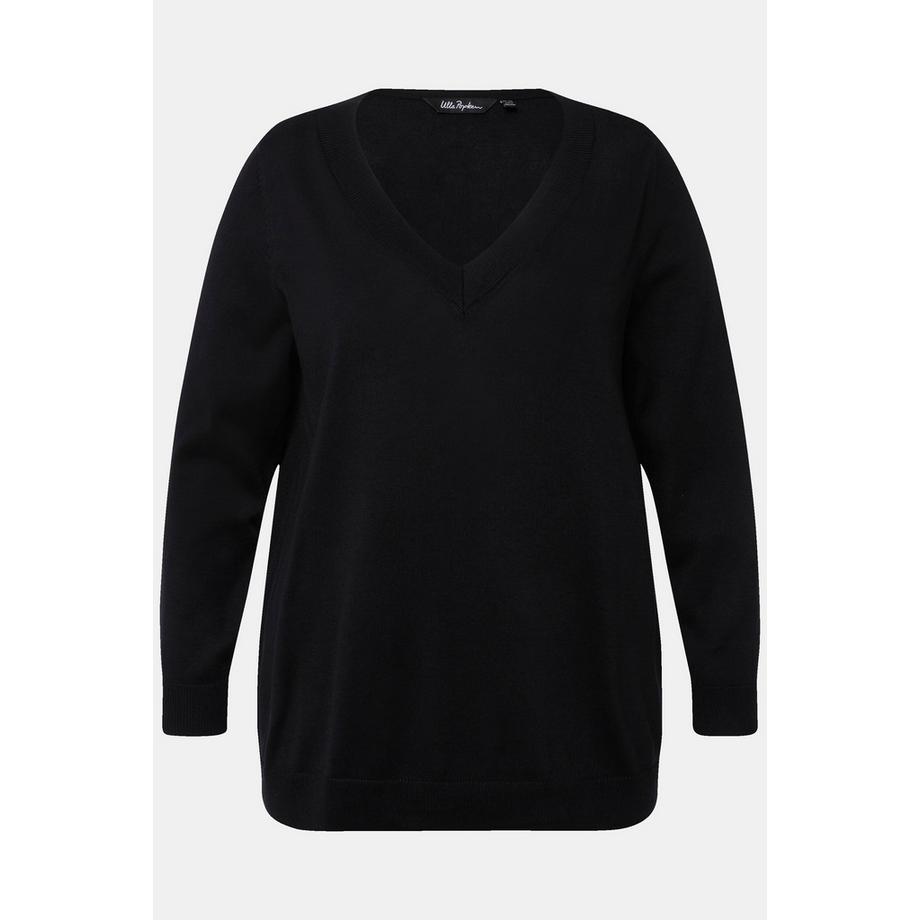 Ulla Popken Maglione Scollo V Maniche Lunghe Maglia Fine Morbida  