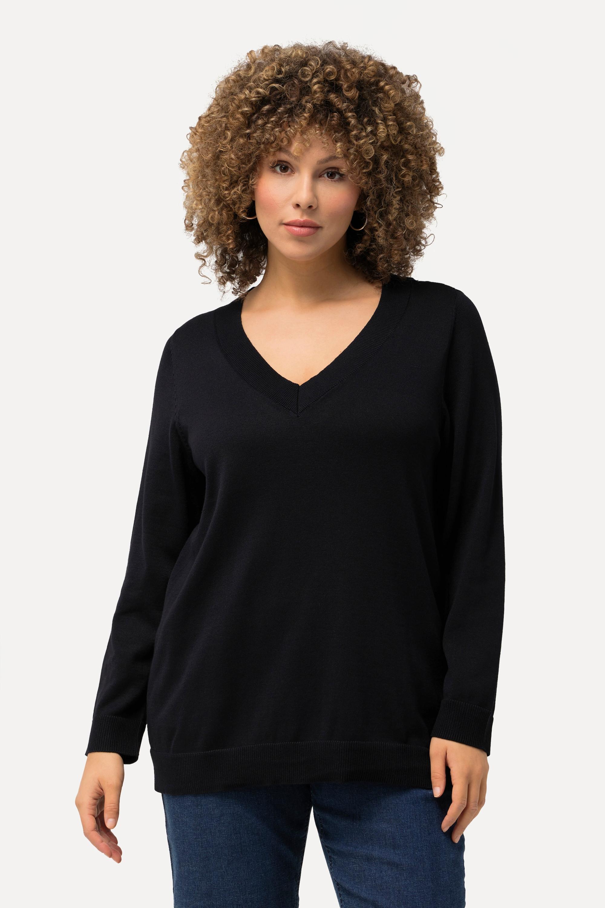 Ulla Popken Pullover V-Ausschnitt Langarm Weicher Feinstrick  