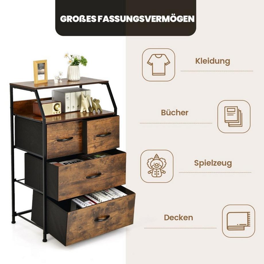 Northix Kommode mit 4 Stoffschubladen  