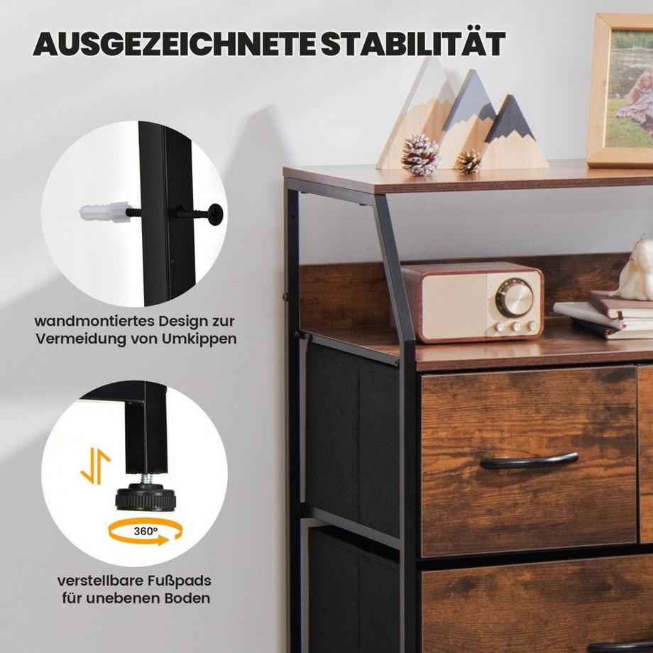 Northix Kommode mit 4 Stoffschubladen  
