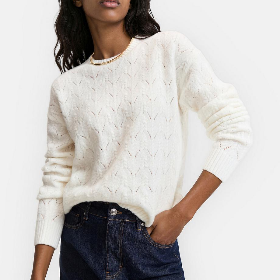 La Redoute Collections Pull col rond en maille torsadée ajourée  