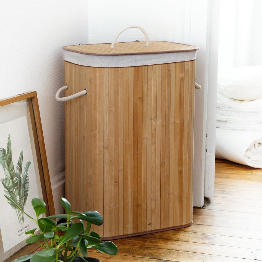 Calicosy Rechteckiger Wäschekorb aus Bambus 70L - H60 cm  