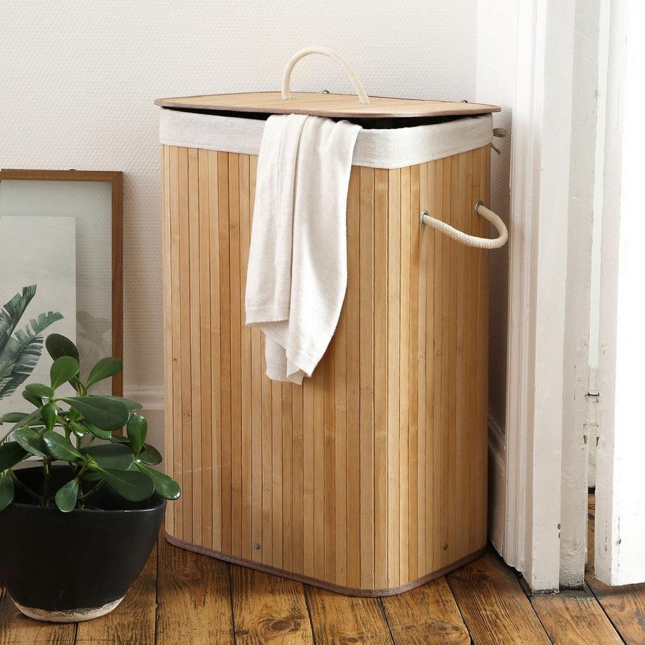 Calicosy Rechteckiger Wäschekorb aus Bambus 70L - H60 cm  