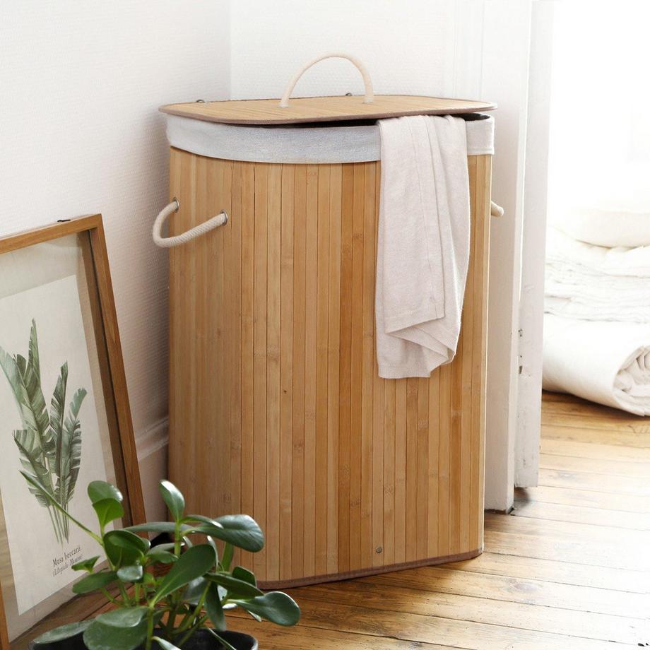 Calicosy Rechteckiger Wäschekorb aus Bambus 70L - H60 cm  