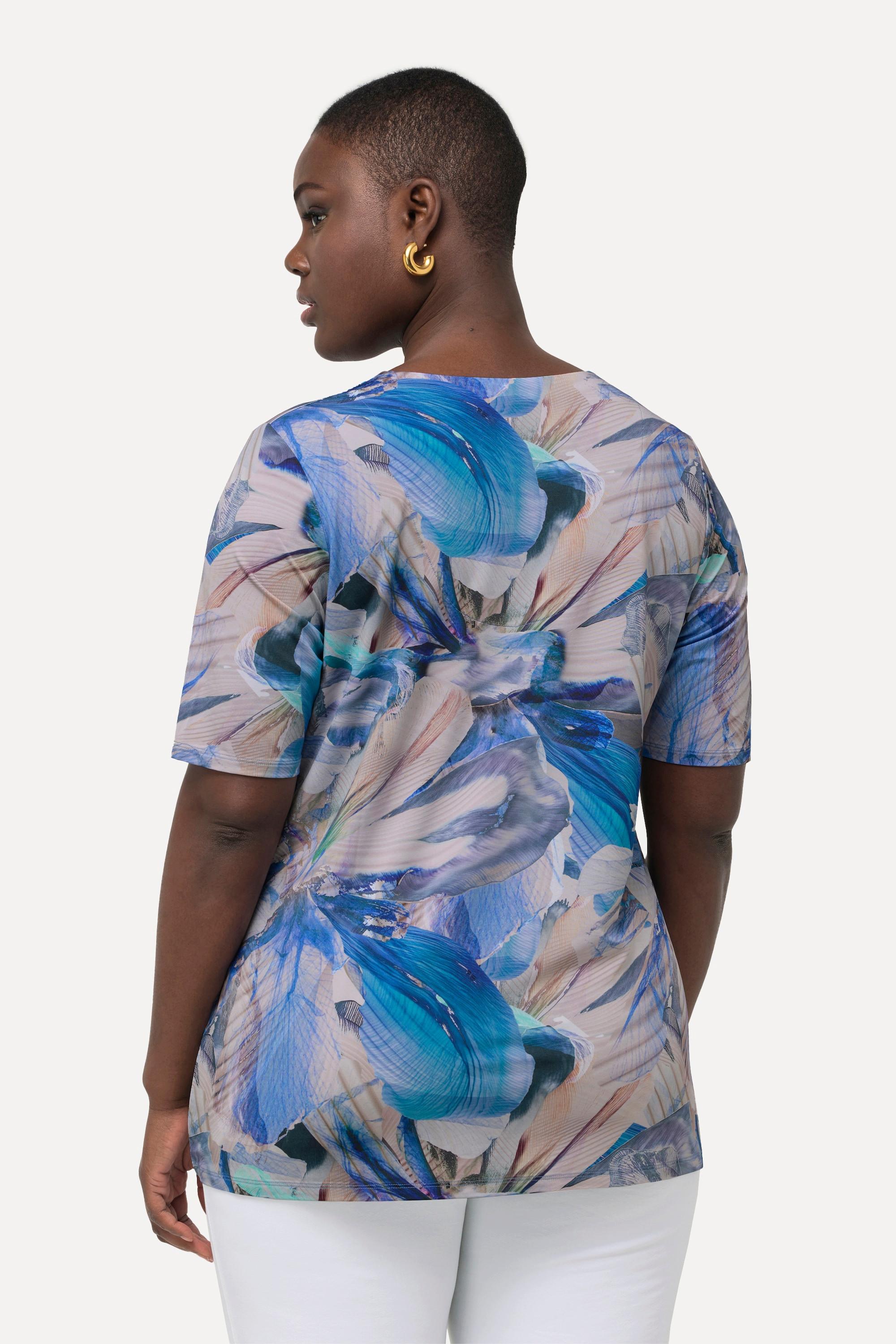 Ulla Popken Slinkyshirt A-Linie V-Ausschnitt Halbarm  